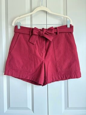 Ann Taylor Deep Cherry Red Shorts with Tie Belt Waist Preppy Coastal Size 8